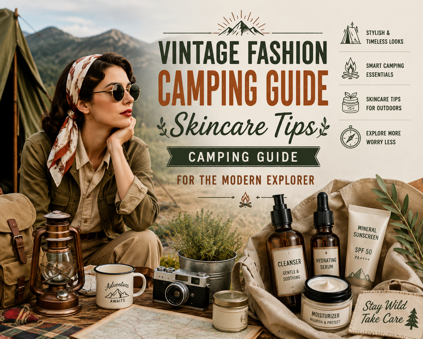 vintage fashion camping guide skincare tips camping guide